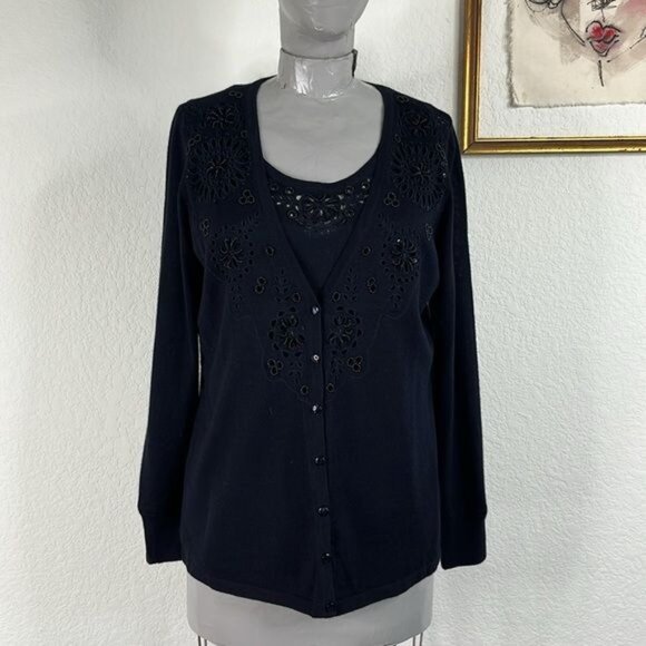 Escada Cashmere Beaded Sweater Cardigan Shell Set - Picture 1 of 13